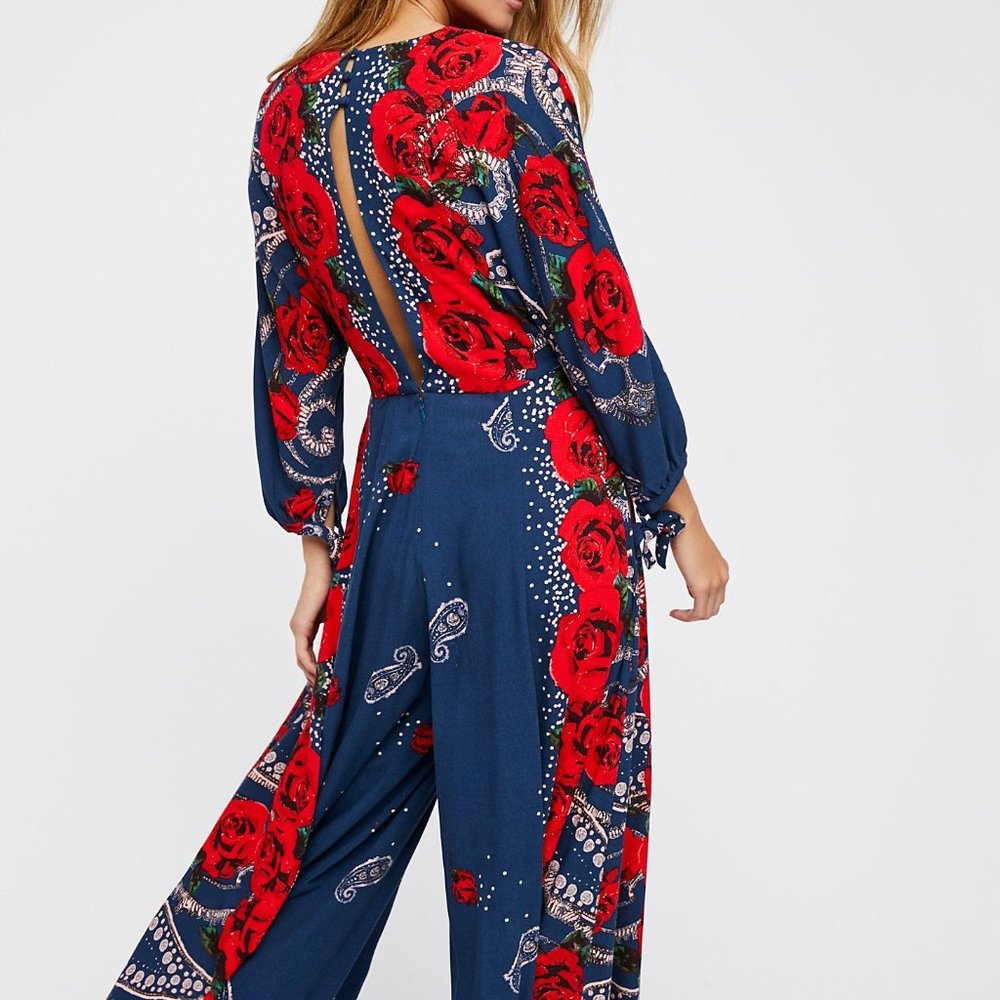 NWT Rose Valley Jumpsuit Blue Red XS Small